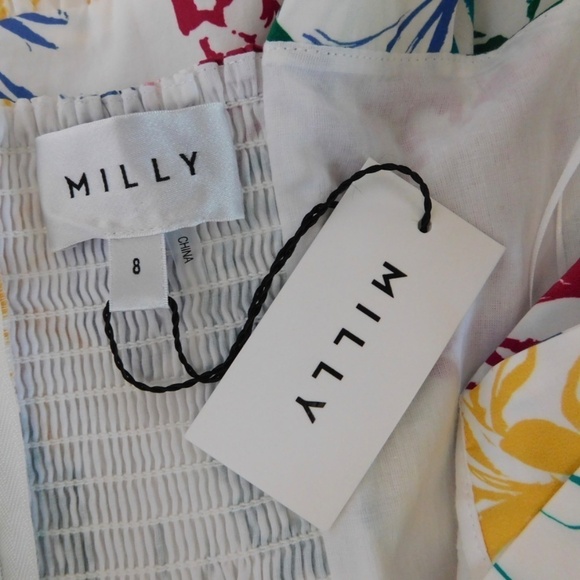 NWT!! MILLY Ellery Tiered Pineapple Print Midi Dress Poplin Colorful Size 8 - Picture 12 of 16